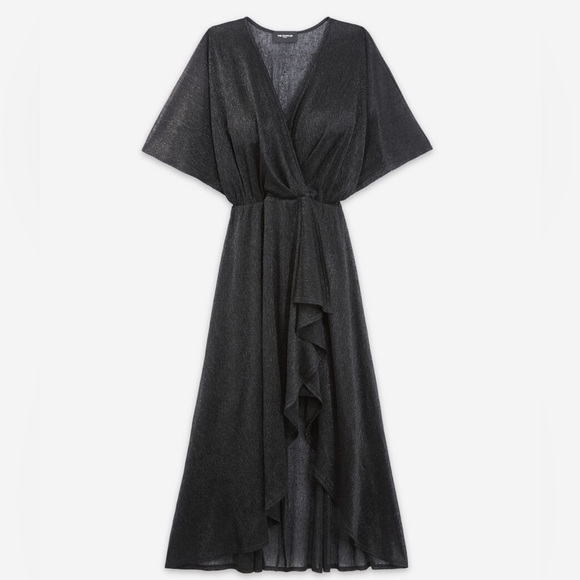NWT The Kooples Long Black Dress with Wrap Draping in Lurex - Picture 1 of 9